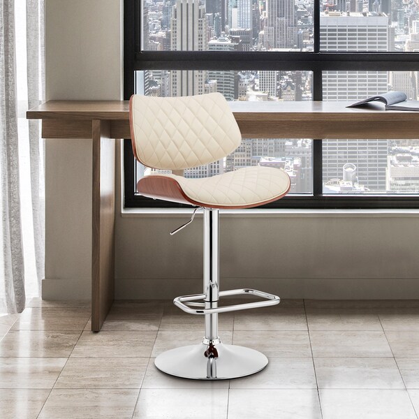 Armen Living Leland Adjustable Cream Faux Leather and Chrome Finish Bar Stool - LCLEBAWACR