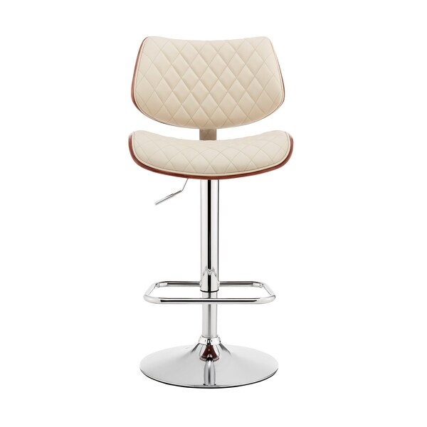 Armen Living Leland Adjustable Cream Faux Leather and Chrome Finish Bar Stool - LCLEBAWACR