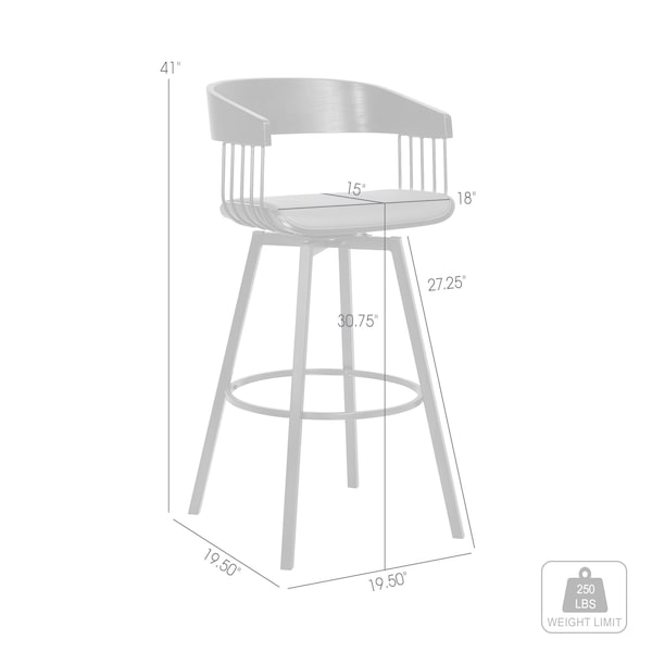 Armen Living Athena 31" Swivel Black Wood Bar Stool in Gray Faux Leather with Black Metal - LCATBABLKGRY30