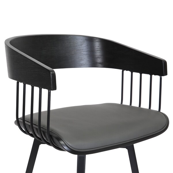 Armen Living Athena 31" Swivel Black Wood Bar Stool in Gray Faux Leather with Black Metal - LCATBABLKGRY30