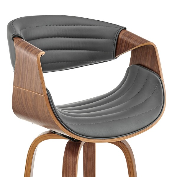 Armen Living Arya 30" Swivel Bar Stool in Gray Faux Leather and Walnut Wood - LCAYBAWAGR30