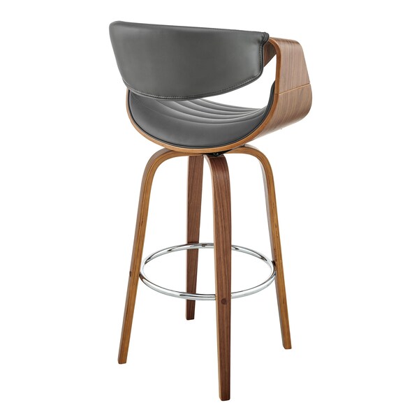 Armen Living Arya 30" Swivel Bar Stool in Gray Faux Leather and Walnut Wood - LCAYBAWAGR30