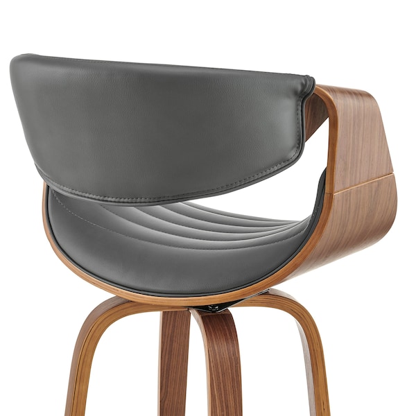 Armen Living Arya 30" Swivel Bar Stool in Gray Faux Leather and Walnut Wood - LCAYBAWAGR30