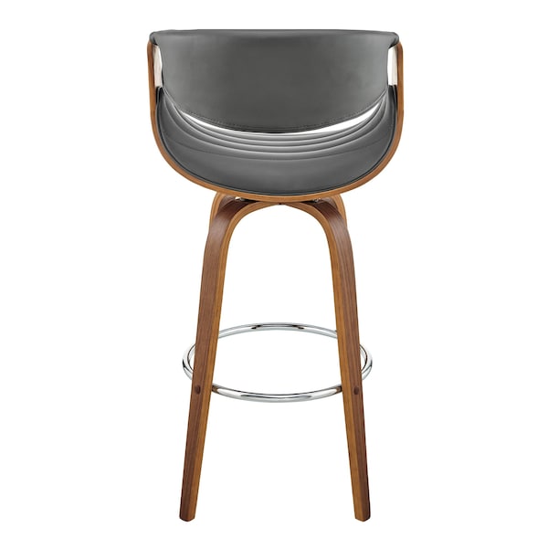 Armen Living Arya 30" Swivel Bar Stool in Gray Faux Leather and Walnut Wood - LCAYBAWAGR30