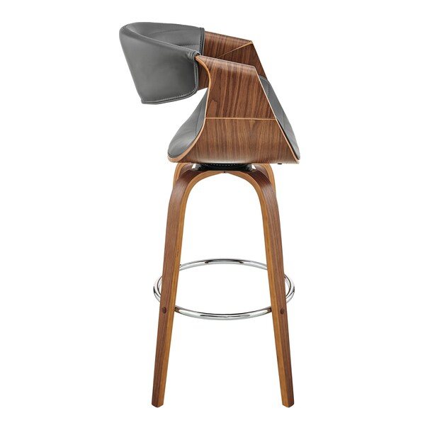 Armen Living Arya 30" Swivel Bar Stool in Gray Faux Leather and Walnut Wood - LCAYBAWAGR30