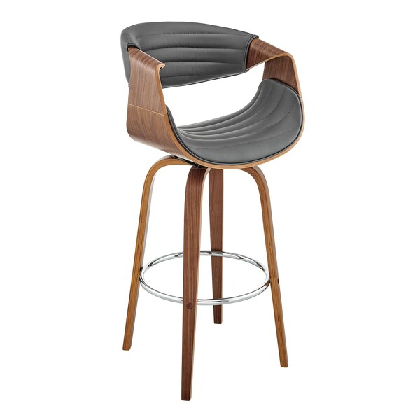 Armen Living Arya 30" Swivel Bar Stool in Gray Faux Leather and Walnut Wood - LCAYBAWAGR30