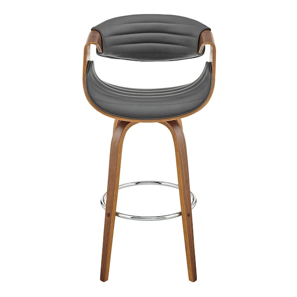 Armen Living Arya 30" Swivel Bar Stool in Gray Faux Leather and Walnut Wood - LCAYBAWAGR30