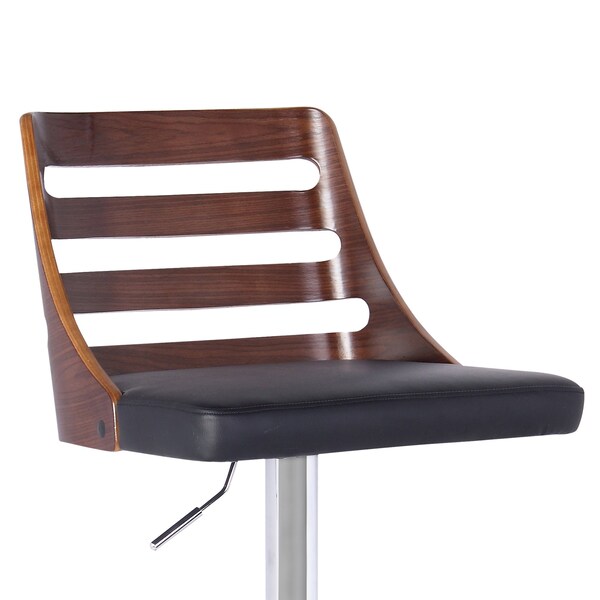 Armen Living Storm Barstool in Chrome finish with Walnut wood and Black Faux Leather - LCSTBAWABL