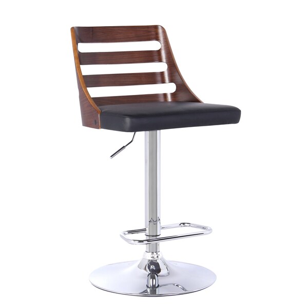 Armen Living Storm Barstool in Chrome finish with Walnut wood and Black Faux Leather - LCSTBAWABL