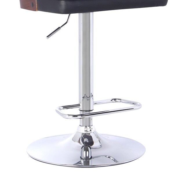 Armen Living Storm Barstool in Chrome finish with Walnut wood and Black Faux Leather - LCSTBAWABL
