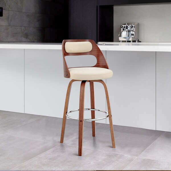 Armen Living Julius 30" Cream Faux Leather and Walnut Wood Bar Stool - LCJUBAWACR30