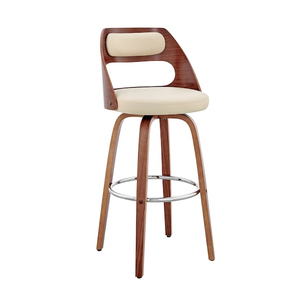 Armen Living Julius 30" Cream Faux Leather and Walnut Wood Bar Stool - LCJUBAWACR30