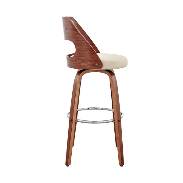 Armen Living Julius 30" Cream Faux Leather and Walnut Wood Bar Stool - LCJUBAWACR30