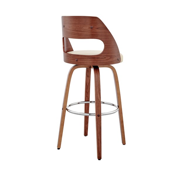 Armen Living Julius 30" Cream Faux Leather and Walnut Wood Bar Stool - LCJUBAWACR30