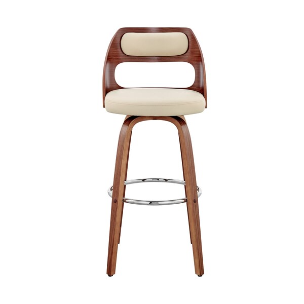 Armen Living Julius 30" Cream Faux Leather and Walnut Wood Bar Stool - LCJUBAWACR30