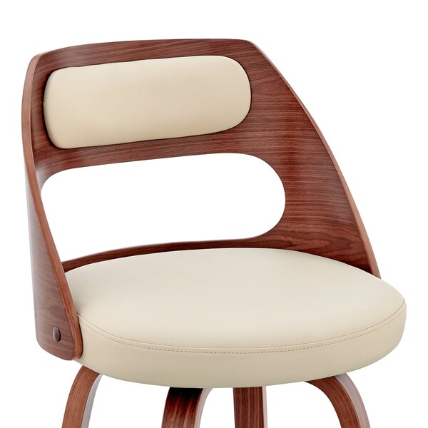 Armen Living Julius 30" Cream Faux Leather and Walnut Wood Bar Stool - LCJUBAWACR30