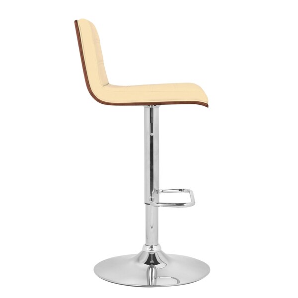 Armen Living Aubrey Adjustable Height Swivel Cream Faux Leather and Chrome Bar Stool with Walnut Wood - LCAUBAWACR