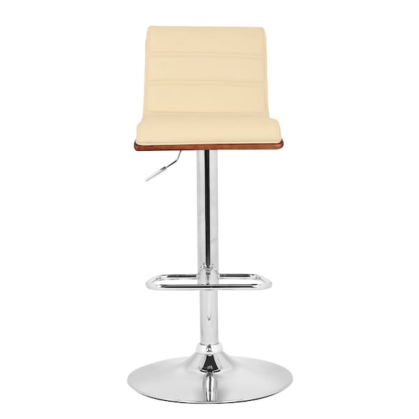 Armen Living Aubrey Adjustable Height Swivel Cream Faux Leather and Chrome Bar Stool with Walnut Wood - LCAUBAWACR