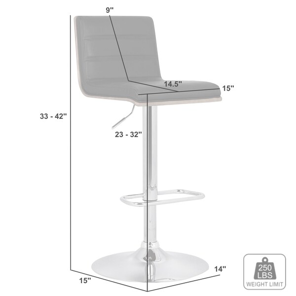 Armen Living Aubrey Adjustable Height Swivel Cream Faux Leather and Chrome Bar Stool with Walnut Wood - LCAUBAWACR