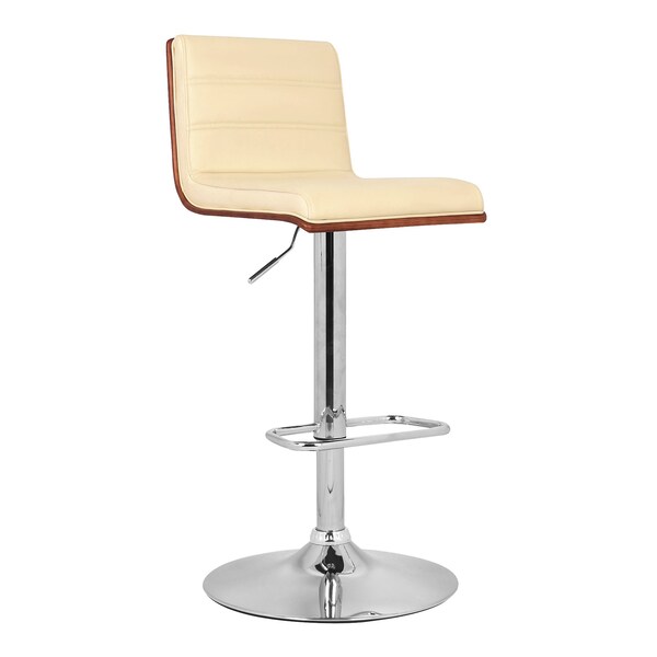 Armen Living Aubrey Adjustable Height Swivel Cream Faux Leather and Chrome Bar Stool with Walnut Wood - LCAUBAWACR