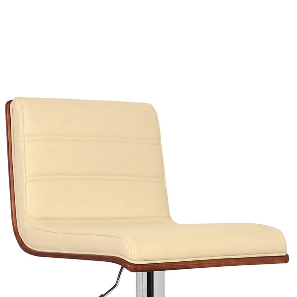 Armen Living Aubrey Adjustable Height Swivel Cream Faux Leather and Chrome Bar Stool with Walnut Wood - LCAUBAWACR