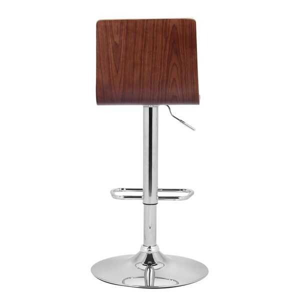Armen Living Aubrey Adjustable Height Swivel Cream Faux Leather and Chrome Bar Stool with Walnut Wood - LCAUBAWACR