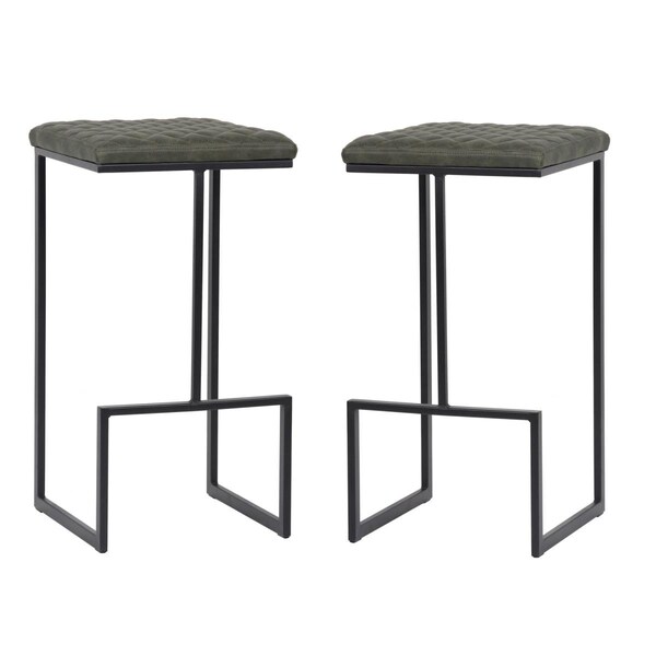 Payasadas Quincy Leather Bar Stools with Metal Frame Olive Green - Set of 2 - PA3026938