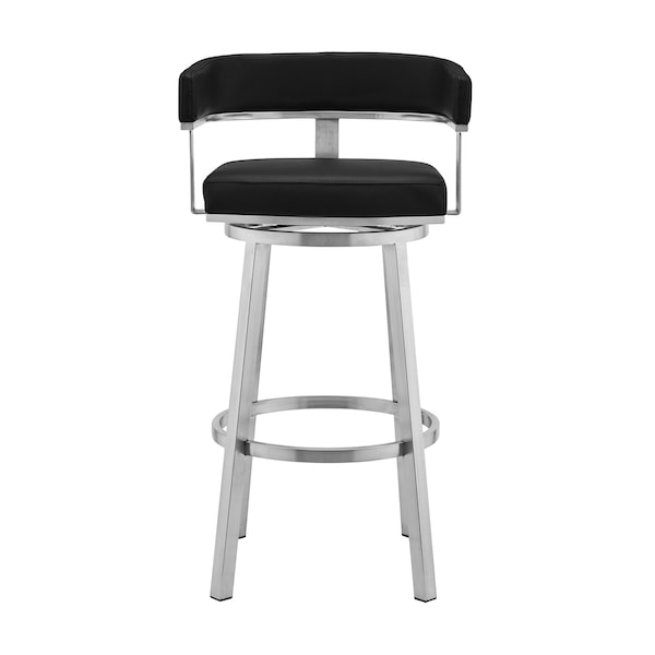 Armen Living Lorin 26" Black Faux Leather and Brushed Stainless Steel Swivel Bar Stool - LCLRBABSBL26