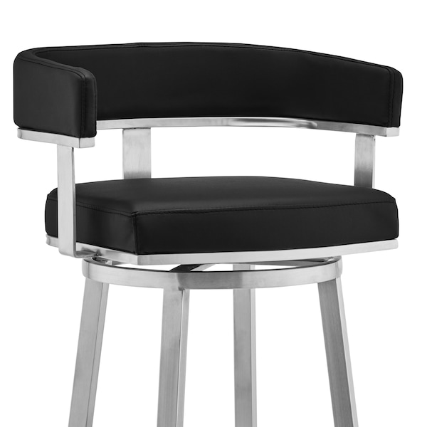 Armen Living Lorin 26" Black Faux Leather and Brushed Stainless Steel Swivel Bar Stool - LCLRBABSBL26