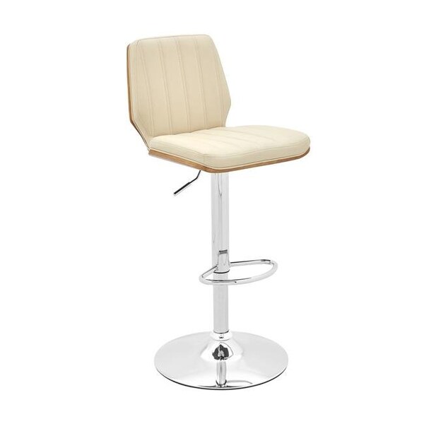 Armen Living Armen Living LCSBBAWACR Sabine Adjustable Swivel Cream Faux Leather with Walnut Back & Chrome Bar Stool - LCSBBAWACR
