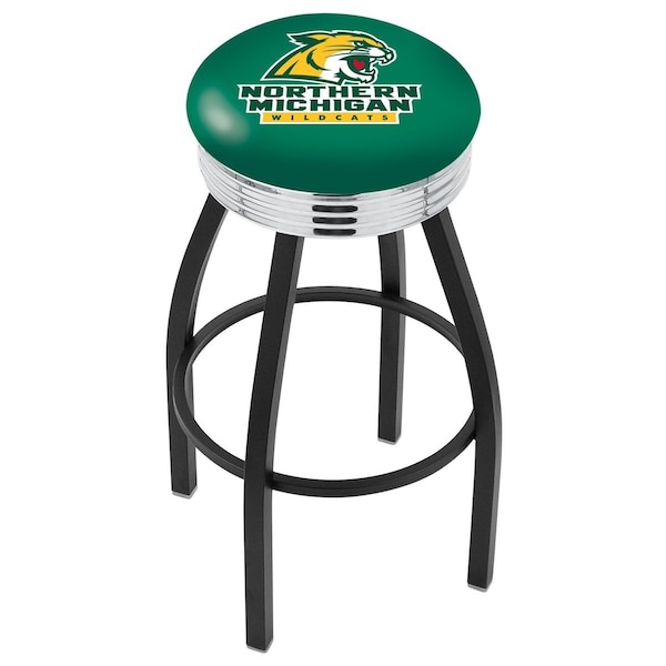 Holland Bar Stool Co 30" Blk Wrinkle Northern Michigan Swivel Bar Stool, Chrome Ring - L8B3C30NORMIC