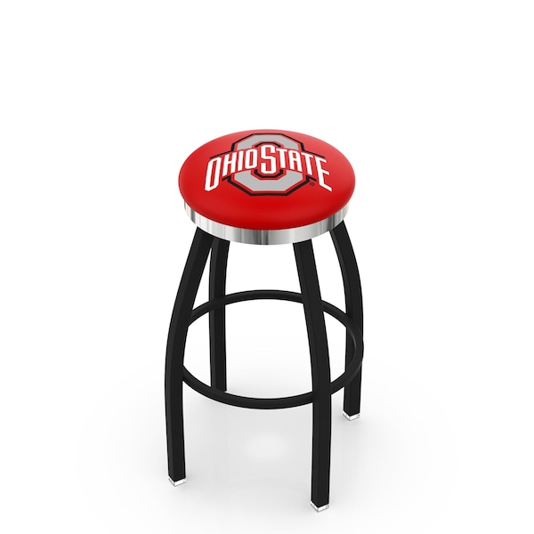 Holland Bar Stool Co 30" Blk Wrinkle Ohio State Swivel Bar Stool, Chrome Ring - L8B2C30OHIOST