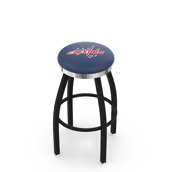 Holland Bar Stool Co 30" Blk Wrinkle Washington Capitals Swivel Bar Stool, Chrome Ring - L8B2C30WSHCAP