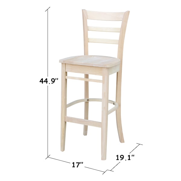 International Concepts Emily Bar Height Stool, 30" Seat Height, Unfinished - S-6173