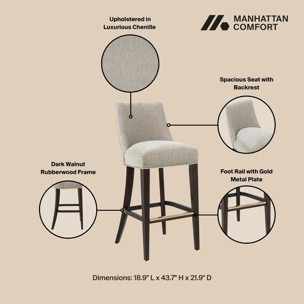Manhattan Comfort Beever Barstool in Taupe - Set of 2 - 2-BS027-TP