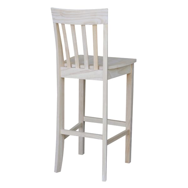 International Concepts Slatback Bar Height Stool, 30" Seat Height, Unfinished - S-3013