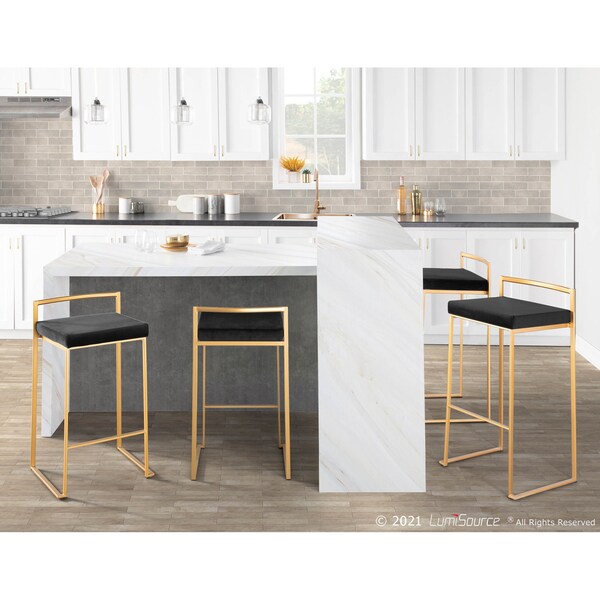 Lumisource Fuji Barstool in Gold with Black Velvet Cushion, PK 2 - B30-FUJI AUVBK2