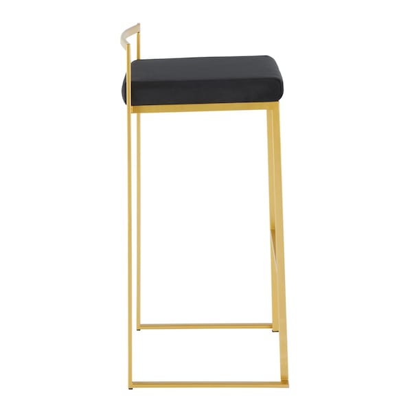 Lumisource Fuji Barstool in Gold with Black Velvet Cushion, PK 2 - B30-FUJI AUVBK2