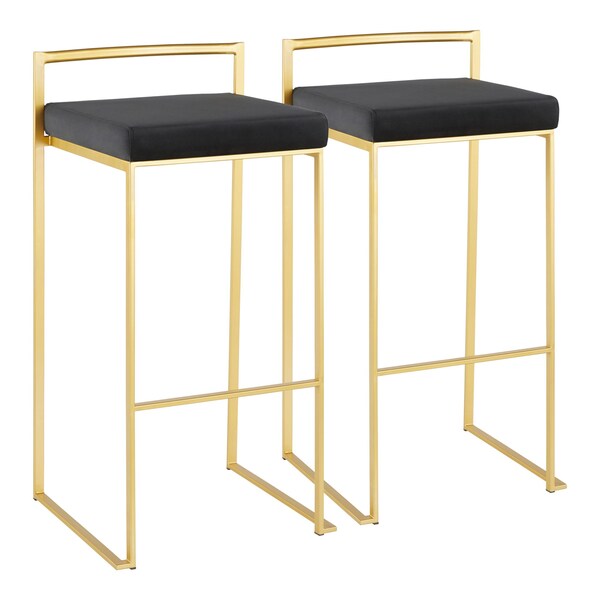 Lumisource Fuji Barstool in Gold with Black Velvet Cushion, PK 2 - B30-FUJI AUVBK2