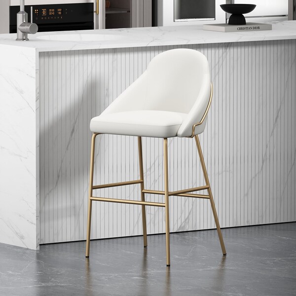 Manhattan Comfort Gracie Barstool in White and Gold - BS022-GWH