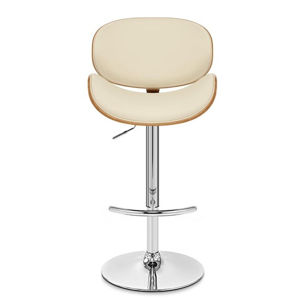 Seatsolutions 36-45 x 21 x 20 in. Naples Swivel Barstool Chrome with Cream Faux Leather & Walnut Veneer Back - SE883041