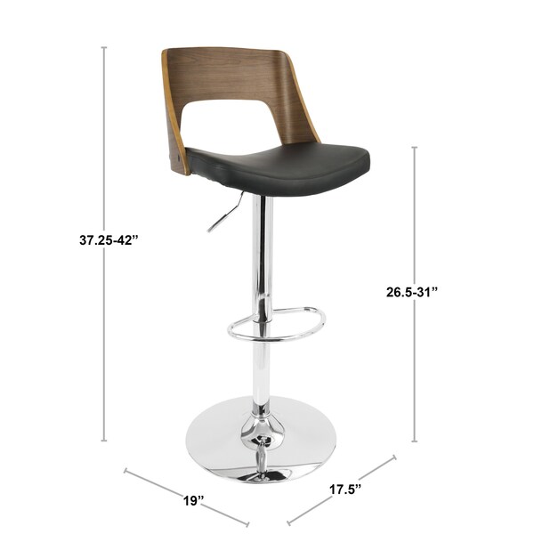 Lumisource Valencia Adjustable Swivel Barstool in Walnut and Black Faux Leather - BS-VLNCI WL+BK