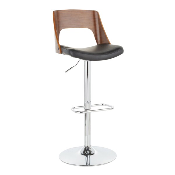 Lumisource Valencia Adjustable Swivel Barstool in Walnut and Black Faux Leather - BS-VLNCI WL+BK