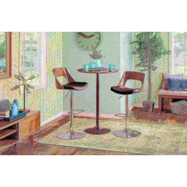 Lumisource Valencia Adjustable Swivel Barstool in Walnut and Black Faux Leather - BS-VLNCI WL+BK