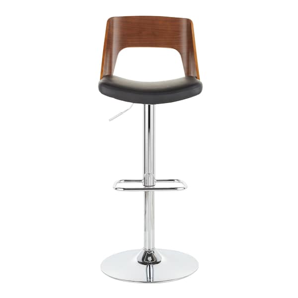 Lumisource Valencia Adjustable Swivel Barstool in Walnut and Black Faux Leather - BS-VLNCI WL+BK