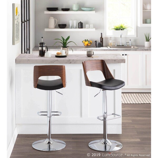 Lumisource Valencia Adjustable Swivel Barstool in Walnut and Black Faux Leather - BS-VLNCI WL+BK