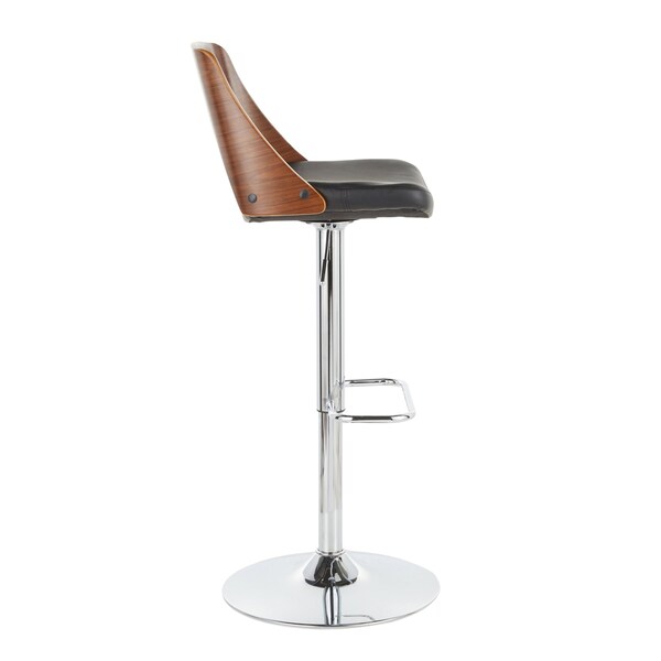 Lumisource Valencia Adjustable Swivel Barstool in Walnut and Black Faux Leather - BS-VLNCI WL+BK