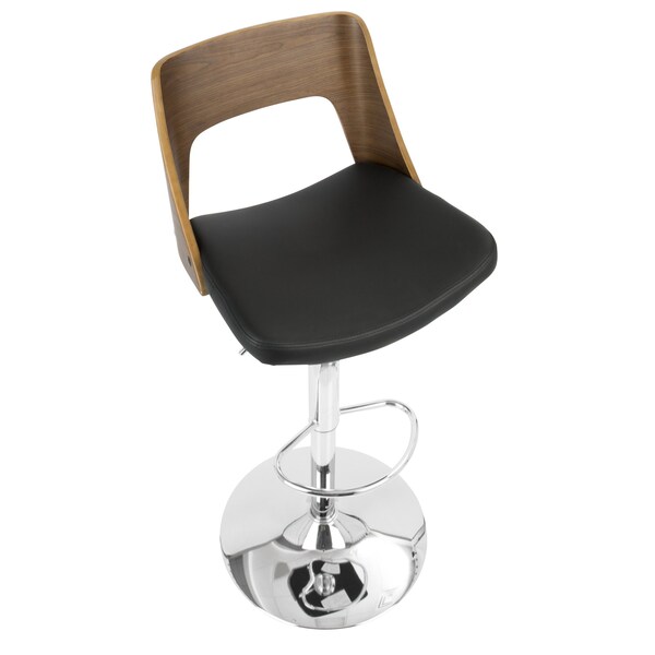 Lumisource Valencia Adjustable Swivel Barstool in Walnut and Black Faux Leather - BS-VLNCI WL+BK