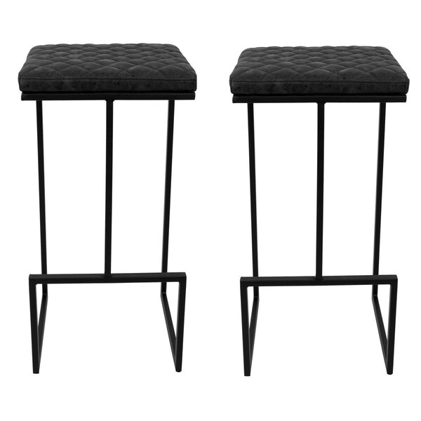 Payasadas Quincy Leather Bar Stools with Metal Frame Charcoal Black - Set of 2 - PA3034425