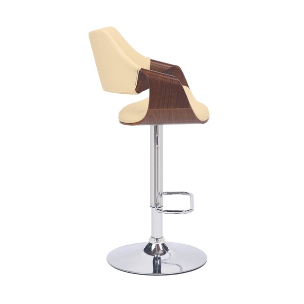 Armen Living Aspen Adjustable Swivel Cream Faux Leather and Walnut Wood Bar Stool with Chrome Base - LCASBAWACR
